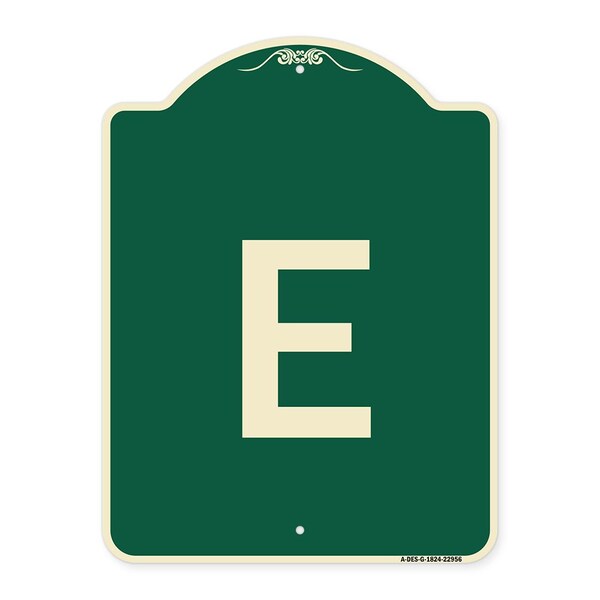 Designer Series Sign W/ Letter E, Green & Tan Heavy-Gauge Aluminum Sign, 24" x 18", G-1824-22956